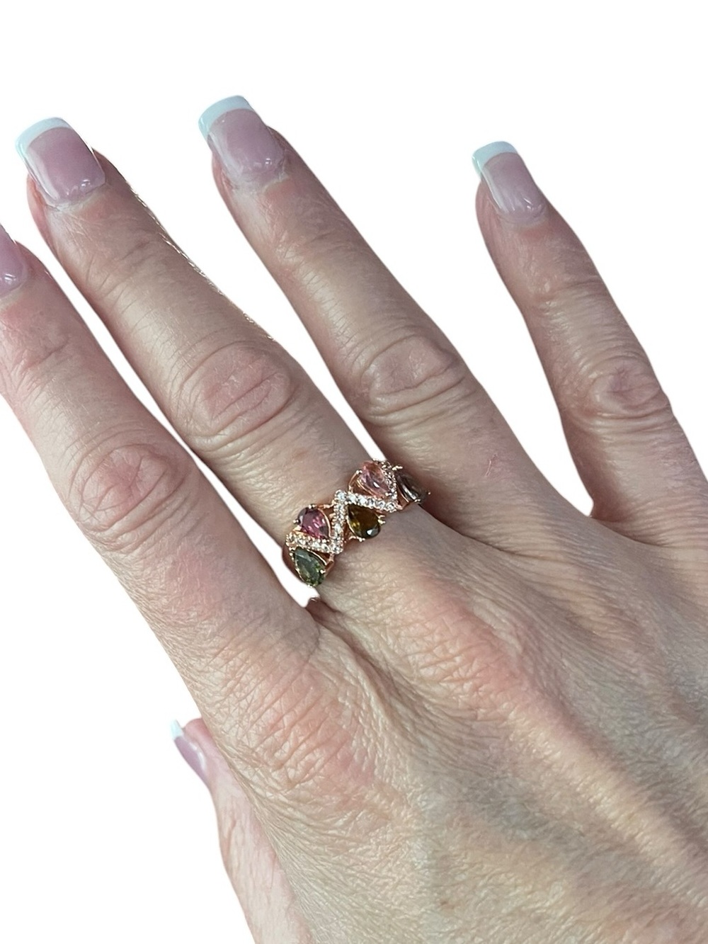 SD Rose Gold Vermeil Multicolor Tourmaline Spinel Ring Size 8.75
